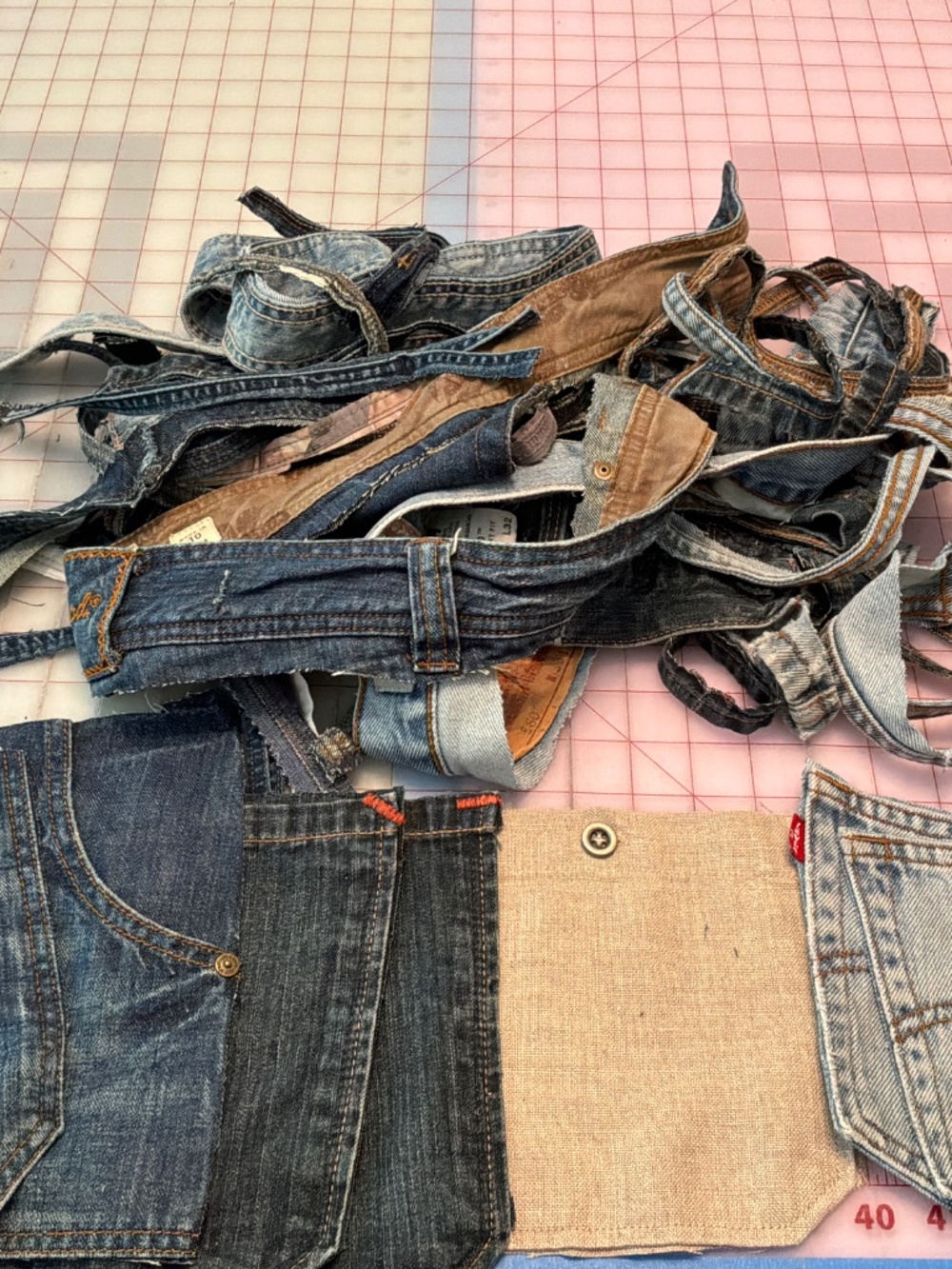 Denim Waistband and Pocket Sraps for Crafting Upcycling